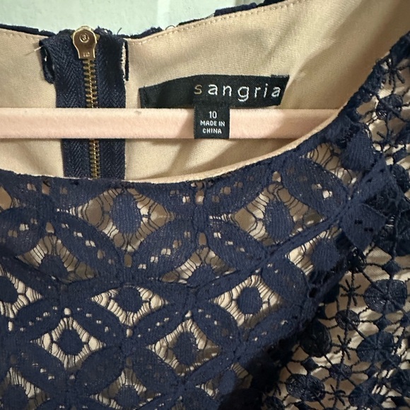 Sangria Midi Elegant Fit and Flare Lace overlay dress in Navy, 10 - Picture 3 of 8